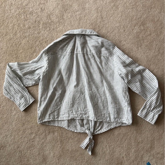 H&M Green and White Striped linen Shirt - Picture 7 of 8
